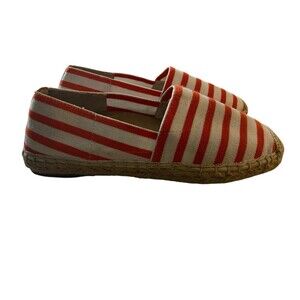 Vionic Women’s Espadrilles Flats Orange White Striped‎ Canvas Slip-On Shoes 6.5